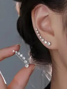 Zircon Earrings Niche Asymmetrical Arc Ear Clips Autumn And Winter High-End Elegant Jewelry for Women