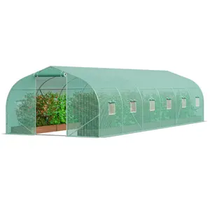 VEVOR Walk-in Tunnel Greenhouse, 20x 10x 7 ft Portable Plant Hot House with Galvanized Steel Hoops, 3 Top Beams, Diagonal Poles, 2 Zippered Doors 12 Roll-up Windows, GreenVEVOR Super Brand Day