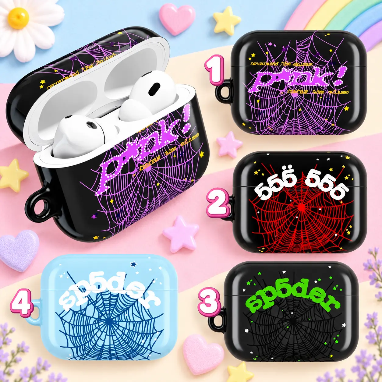 555 Web Cute AirPods Case, Aesthetic Web Cover for AirPods Pro 1 2 3 & Gen 1 2 3 4, Trendy Protective Earbuds Case, Y2K Gift