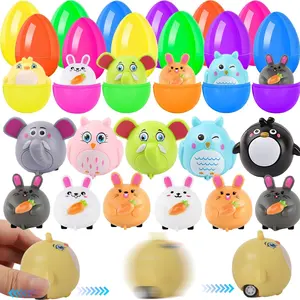 12 Pack Prefilled Easter Eggs With Toys Animals Pull Back Cars, Easter Basket Stuffers for Boys Girls, Non Candy Easter Gifts for Kids Egg Hunt Supplies Party Favors