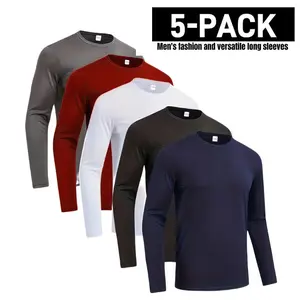 Men's Fashion 5-Pack T-Shirts - Round Neck Moisture-wicking Long Sleeve Sports T-shirts, Breathable & Sweat-wicking, Ideal for Running, Gym, Outdoor Activities Sleeveless