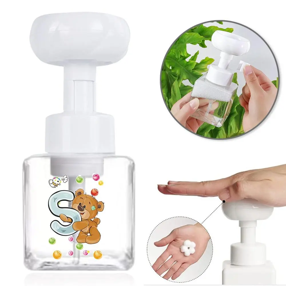 250ML Clear Mousse Foam Bottle with Press Type Foaming Pump, Refillable Soap Dispenser for Facial Cleansing, Bear Pattern Home Bath Supply
