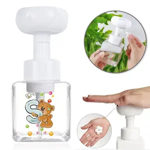 250ML Clear Mousse Foam Bottle with Press Type Foaming Pump, Refillable Soap Dispenser for Facial Cleansing, Bear Pattern Home Bath Supply