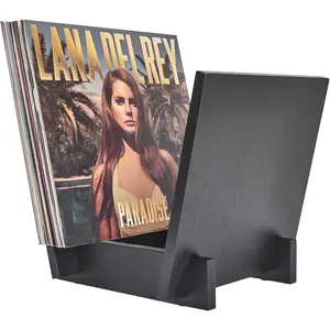 Wooden Vinyl Record Holder - Black Solid Oak  Record Album Holder, V-Shaped Vinyl Record Storage Racks, Album Holders for Vinyl Records, Shelf for Storing Collection of 40  LPs