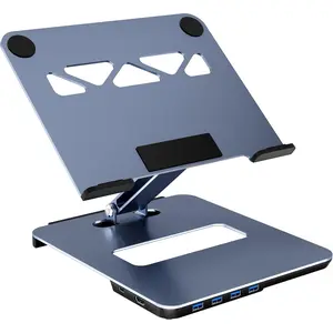 Laptop Stand with USB C 6in1 Docking Station, HDMI 4K@60Hz, 4*USB3.0, 100W PD Compatible with MacBook Pro/Air, iPad Pro, XPS, Thinkpad