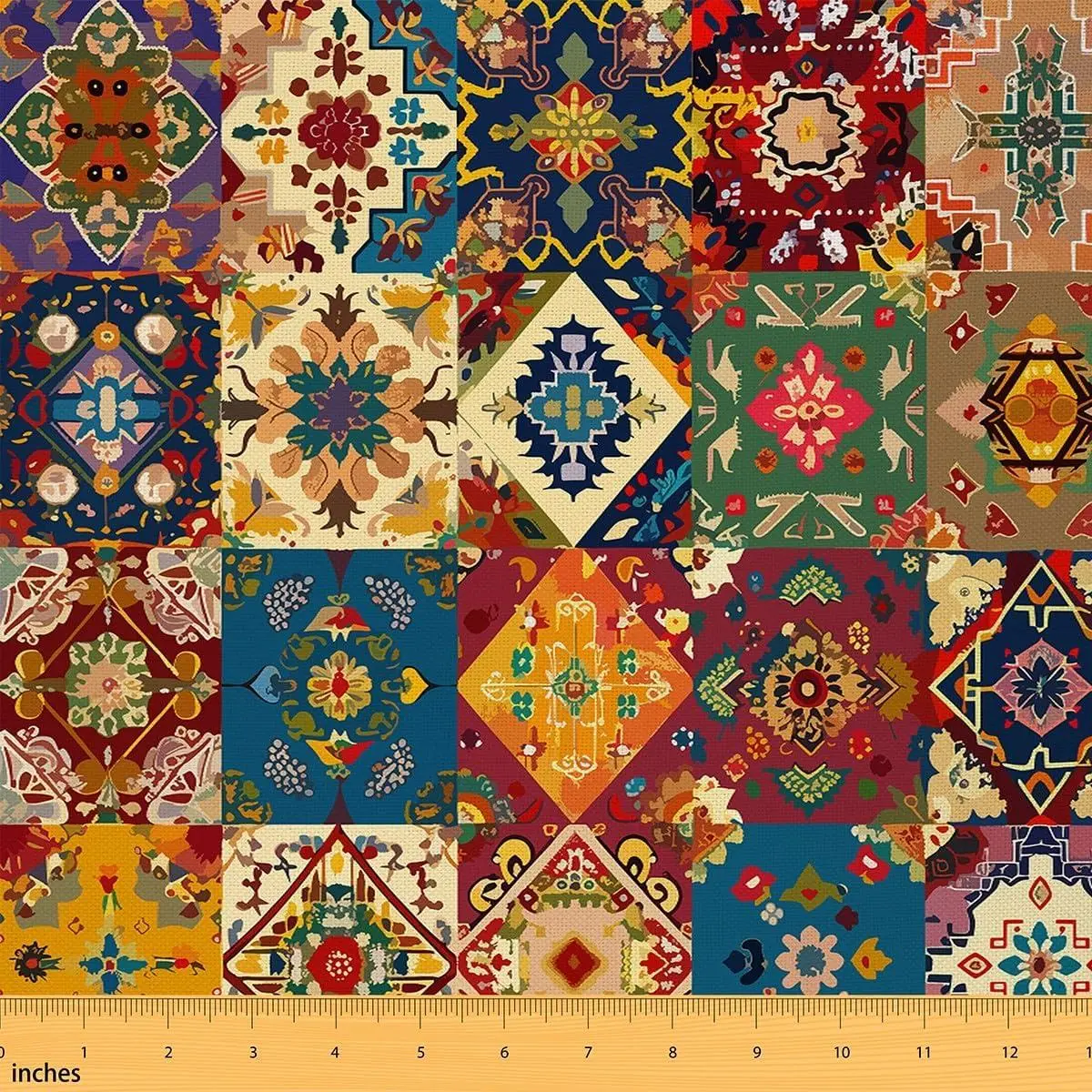 Exotic Pattern Fabric,Retro Southwest Native Bohemian Upholstery Fabric,Patchwork Decorative Fabric,Geometric Waterproof Indoor Outdoor Fabric,Yellow Red