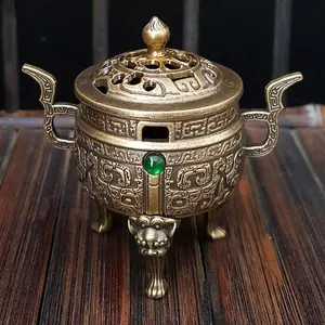 Vintage Brass Incense Burner, 1 Count Exquisite Carved Three-legged Design Incense Burner, Meditation Aromatherapy Burner, Home Decor Ornament, Incenseholder
