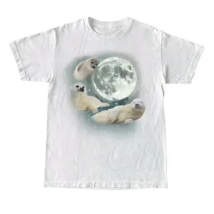 Three Baby Seal Vintage Graphic T-shirts, Retro Sea Dog Moon Tshirt, Relaxed Washed Unisex Adult Tee, Seal Lovers, Cute Sea Dog Tee Menswear Top Underwear Streetwear Oversized Shortsleeve