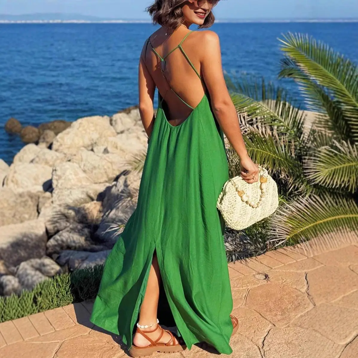 Women's Boho Backless Spaghetti Strap Dress, Sexy Sleeveless Long Vacation Dress, Solid Color Flowy Resort Maxi - TikTok Shop Women's Boho Backless Spaghetti Strap Dress, Sexy Sleeveless Long Vacation Dress, Solid Color Flowy Resort Maxi - TikTok Shop