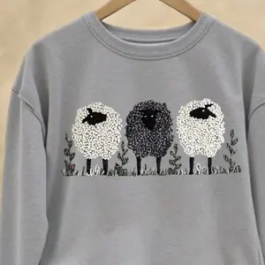 Classic Nature Lover Printed, Aesthetic Cute Sheep Family , Fluffy Sheep Graphic Sweatshirt, Unisex S-3XL - Menswear & Womenswear - Streetwear Tops - Casual Cotton Crewneck Polyester Sweatshirt