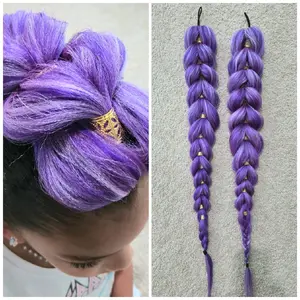 Rumi K-Pop Demon Hunters Inspired Purple Braided Hair Extensions – with Gold Cuffs, Cosplay & Festival Braid halloween