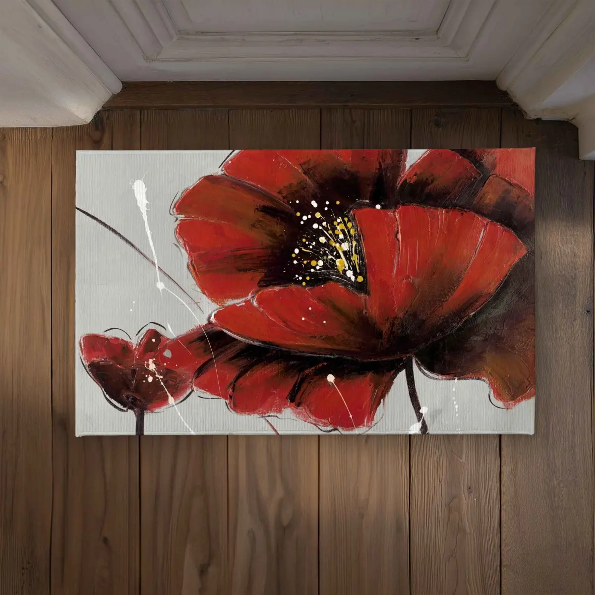 212 MAIN CODM21345D1EY8 21x34 in. Red Poppy Floral Area Rug - Botanical Area Rugs, Polyester Loop Textile, Indoor/Outdoor Household Soft Furnishing Decoration, Colorful Print Doormats