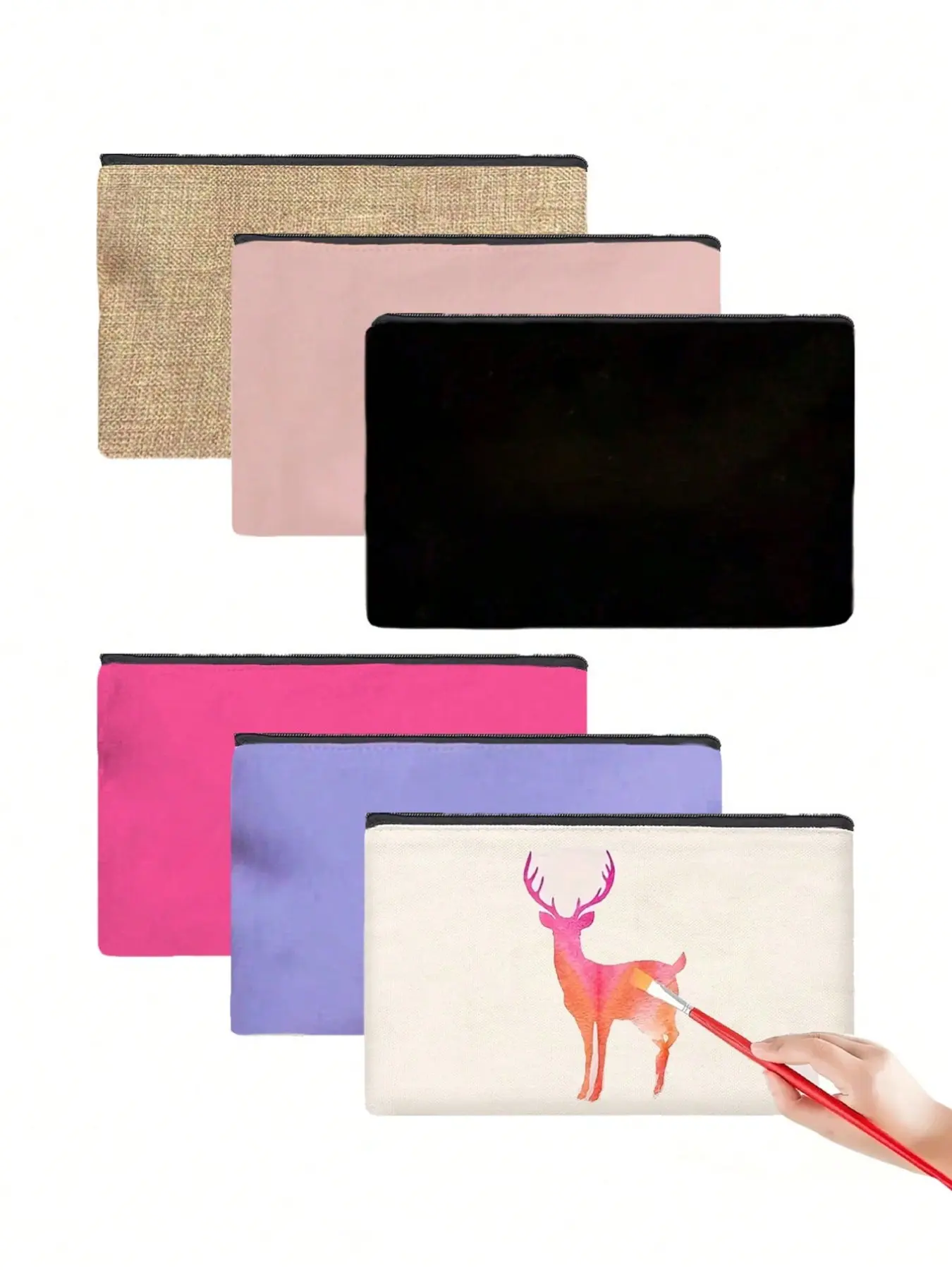 6 Blank DIY Canvas Zipper Pouches, Colorful Makeup Bags, Pencil Cases, Storage for Small Cosmetics & Crafts, Multifunctional Bag, Makeup Organizer Pouch, Travel Cosmetic Bags
