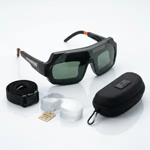 Auto-Darkening Welding Goggles (Solar-Powered) — Includes 20 Replacement Lenses, Headband, and Storage Case; Suitable for TIG, MIG, and ARC Welding, Cutting, Grinding, and DIY Projects