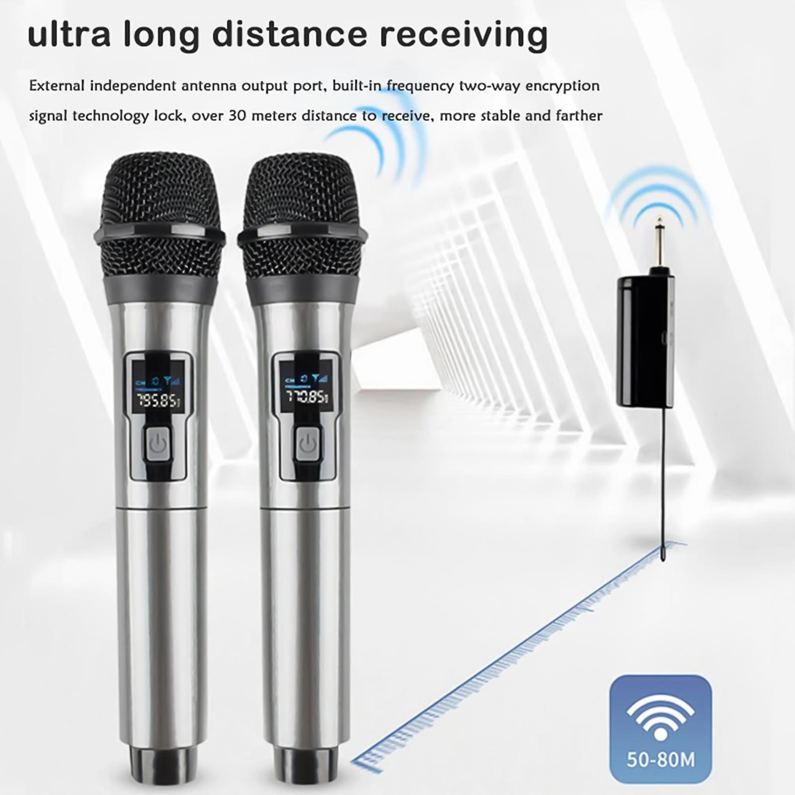 2Pcs Professional VHF Wireless Microphone Handheld Mic System Karaoke with Rechargeable Receiver, 6H Duration, 100ft Range, Microphone for Singing, Karaoke, Church, Speech, Wedding, Party Singing