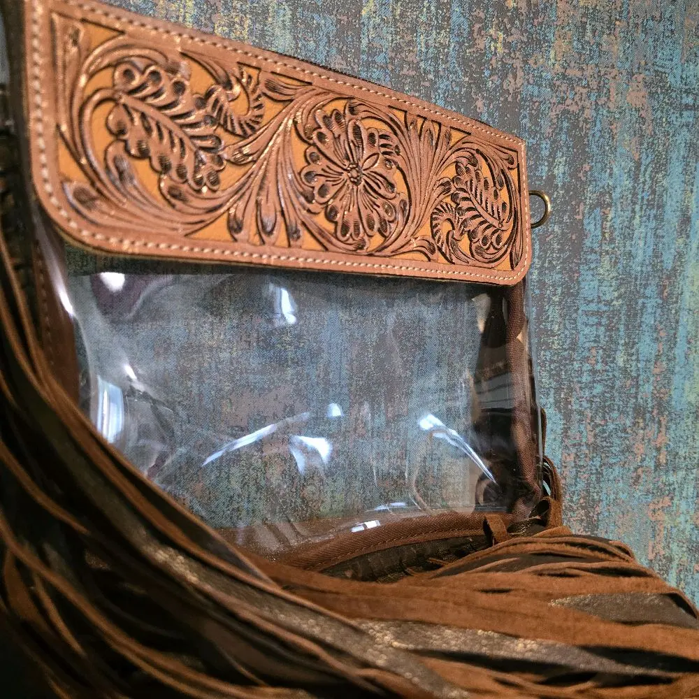 Tooled Leather Clear Crossbody - Rodeo Concert Game Day Stadium