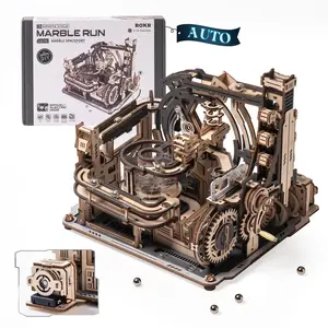 ROBOTIME ROKR 3D Puzzles for Adults, Electric Model Kits Marble Spaceport, 472pcs Marble Run Brain Teaser Wooden Puzzles Building Toy, Desk Decor Creative Birthday Gifts LGC01