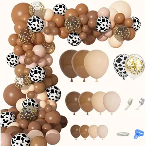 170Pcs CowBoy Balloons Garland Arch Kit, Cow Brown Neutral Blush Confetti Print Balloons for Western Cowboy Cowgirl Farm Animal Themed Shower Bachelor Birthday Party Decorations Supplies