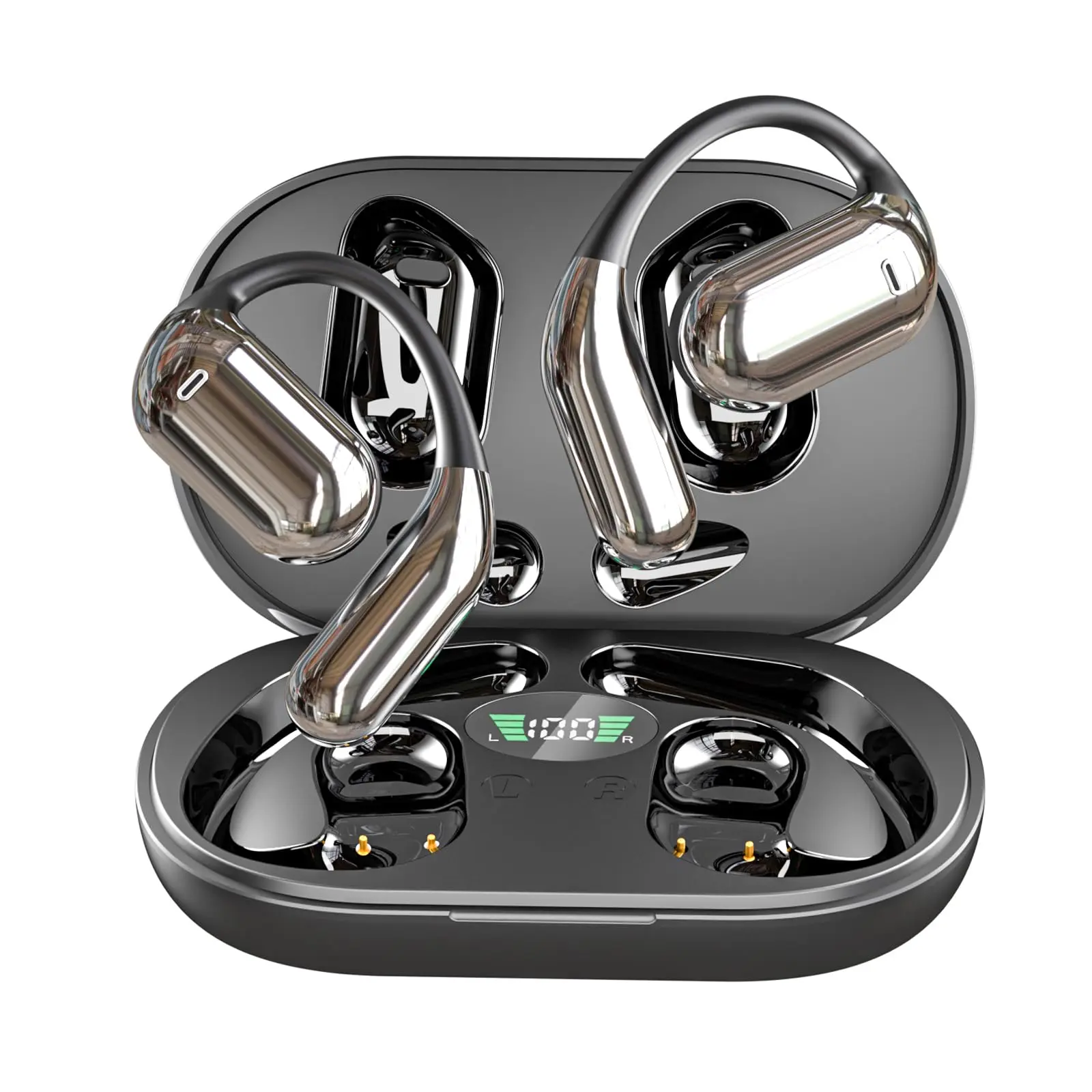 Wireless Bone Conduction Headphones with Built-in Microphone Comfortable Ear Hook LED Display Charging Case for Running Fitness Black earbuds life minisox23ows open shokz DigitalMagnetic Waterproof Audio ipx5 waterproof audio earbuds