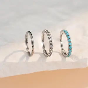 Oufer 20G Bundle 3pcs Value Pack Hinged Segment Nostril Nose Ring Piercing Hoop Rings 316L Stainless Steel Inner Diameter 6mm-8mm Classic Silver Sparkling Clear Stones Vibrant Turquoise Valuepack Stainlesssteel