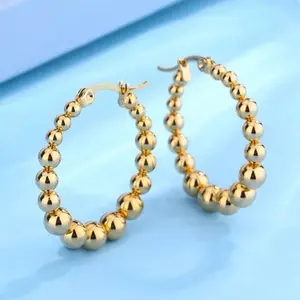 Gold Earrin with Round Beads.
