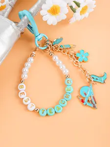 Best Teacher Letter Beaded Keychain, Personalized Teacher Appreciation Gift Key Ring, Faux Pearl & Enamel Charms, Cute School Supplies Bag Charm, End of Year Gift, Teacher Christmas Present, Keychain Accessories
