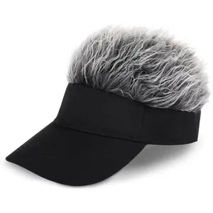 Men’s Visor Hat with Hair Funny Spiked Hair Wig Hat Novelty Adjustable Baseball Cap