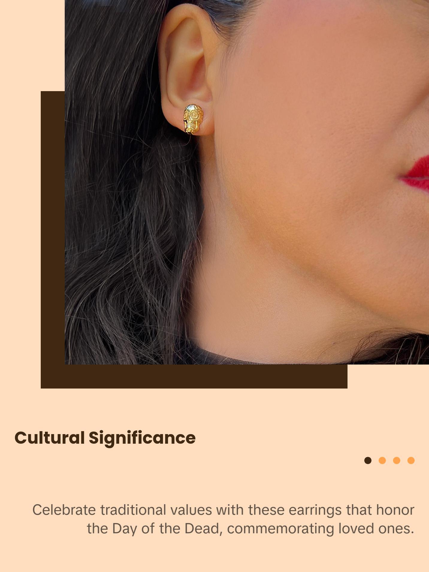 SONIA HOU Day of the Dead Skull Stud Earrings - 18K Gold Over Sterling Silver | S925 Dia De Los Muertos Chic Fashionable Exquisite Fashion Design