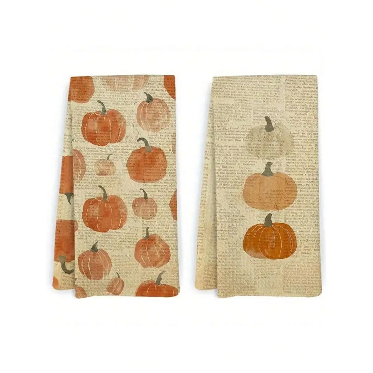 2pcs Vintage Multicolor Autumn Pumpkin & Sunflower Print Polyester Hand Towels - Rustic, Soft, Durable, Ideal for Bathroom & Kitchen Use, Home Decor