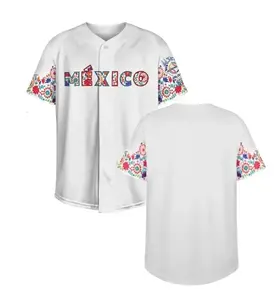 Mexico Baseball Jersey, White Floral Mexico Sport Shirt, Traditional Mexico Culture Jersey, Mexican Flower Heritage Baseball Jersey