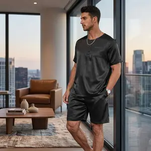 Men's Silk Satin 2-Piece Pyjama Set - Menswear Short Sleeve Button-Down Sleepwear with Pockets, Comfortable Breathable Lightweight Loungewear for Nightwear, Home Relaxation, Pyjamas