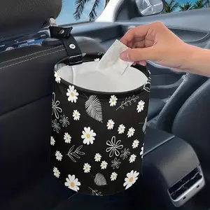 Daisy & Leaf Pattern Car Trash Can, Car Headrest Hanging Dustbin, Car Interior Accessories for Women Men, Car Garbage Organizer