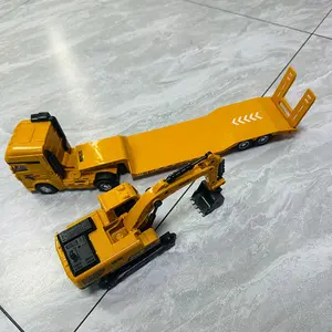 2-Piece Half Container Engineering Vehicle Playset, Excavator Transport Truck Model, Educational Toy, Unisex Gift for Kids Aged 3+