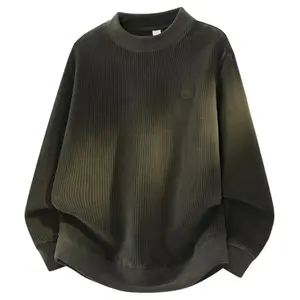 Autumn and Winter Men's Double-Sided Fleece Sweatshirt, Crew Neck Long-Sleeve Pullover without Hood, Casual and Stylish Loose-Fit Top, Outdoor Sports Trendy Versatile Men's Shirt, Streetwear Plain Color Patterned Striped Warm Pullover, Suitable for Men's