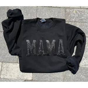 MAMA GLITTER EMBROIDERED PATCHES SWEATSHIRT