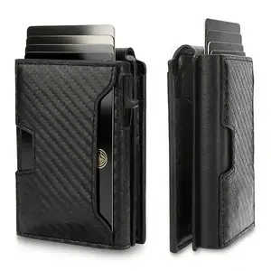 Wallet for Men RFID Blocking Slim Pop Up Card Holder Smart Minimalist Carbon Fiber Bifold Wallet with ID Window Front Pocket Credit Card Wallet