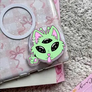 Alien Kitty MagSafe Phone Grip, Green Space Cat Griptok, Y2K Aesthetic Phone Stand, Galactic Kitty Accessory, Out of This World Gift