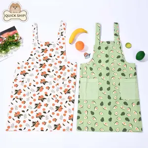 Orange Avocado Lemon Peach Linen Apron, Fruit Pattern with Pockets,  Canvas, for Kitchen Garden Work, Birthday Gifts