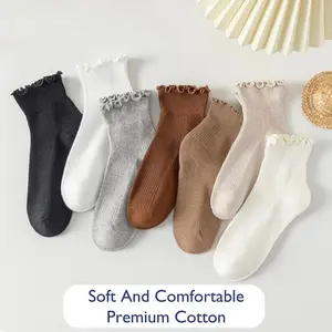 Women's Ruffle Trim Crew Socks, Aesthetic Frilly Edge Cotton Socks, Soft & Breathable Casual Socks for Daily Wear, Fits