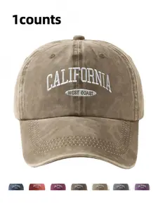 California Embroidered Washed Baseball Cap, Adjustable Large Brim, Vintage Street Sun Hat, Unisex Fitted Outdoor Cycling Hiking, Outdoor Hats
