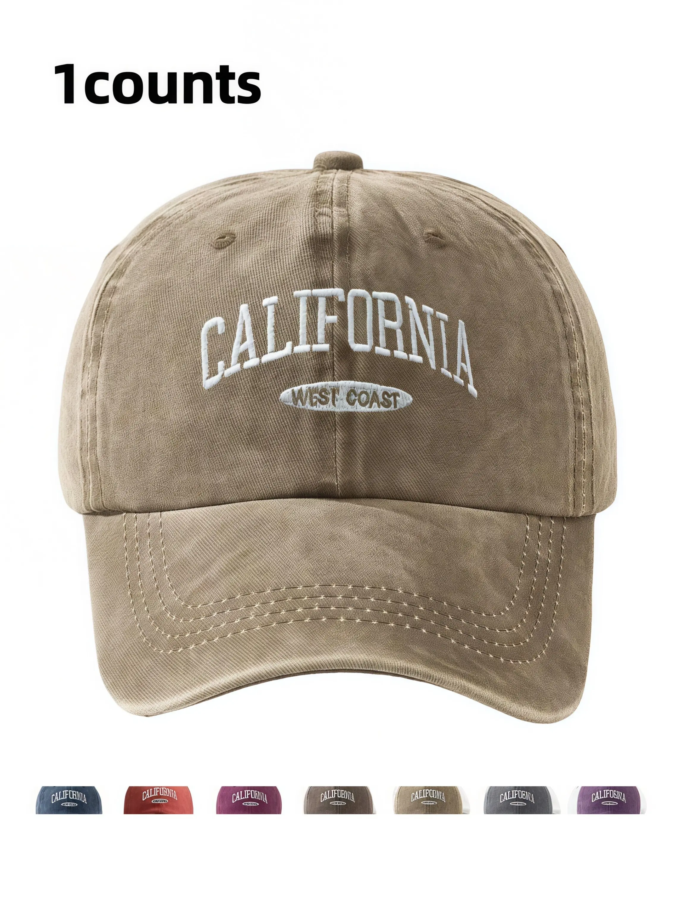California Embroidered Washed Baseball Cap, Embroidered Baseball Caps, Letter Embroidered Hat, Adjustable Large Brim, Vintage Street Sun Hat, Unisex Fitted Outdoor Cycling Hiking, Outdoor Hats, Casual Hat