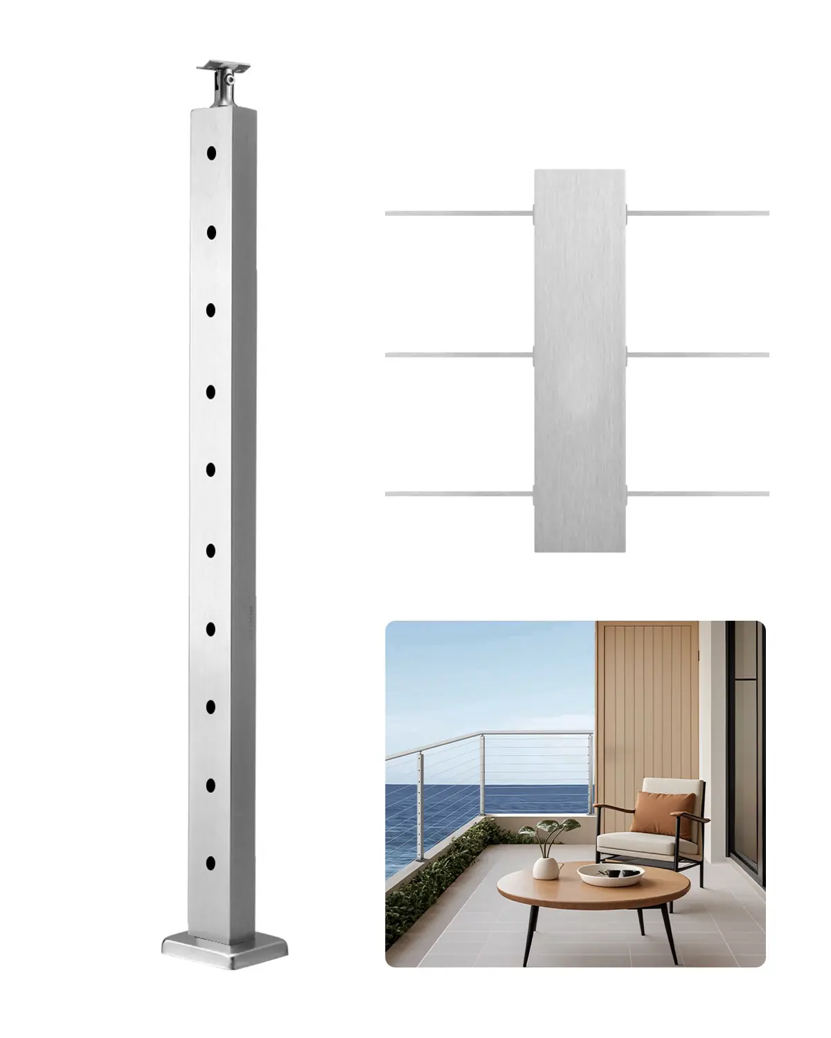VEVOR Stainless Steel Cable Railing Post - 36x1x2 In Railing Support, 1-Pack Pre-Drilled Picket with Mounting Bracket Fence Kit, Commercial/Residential Deck Stair Posts, Indoor/Outdoor Protection, Silver, Regulation-Compliant, 1JZLGZXYS914I4BDB001V0