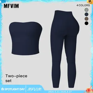 Women's Solid Color Crop Tube Top & High Waist Leggings Sports Set by MFVIM - Casual, Comfortable, Breathable Two-Piece Outfit for Yoga, Gym, Workouts, Running, Ladies' Summer Sportswear, Activewear