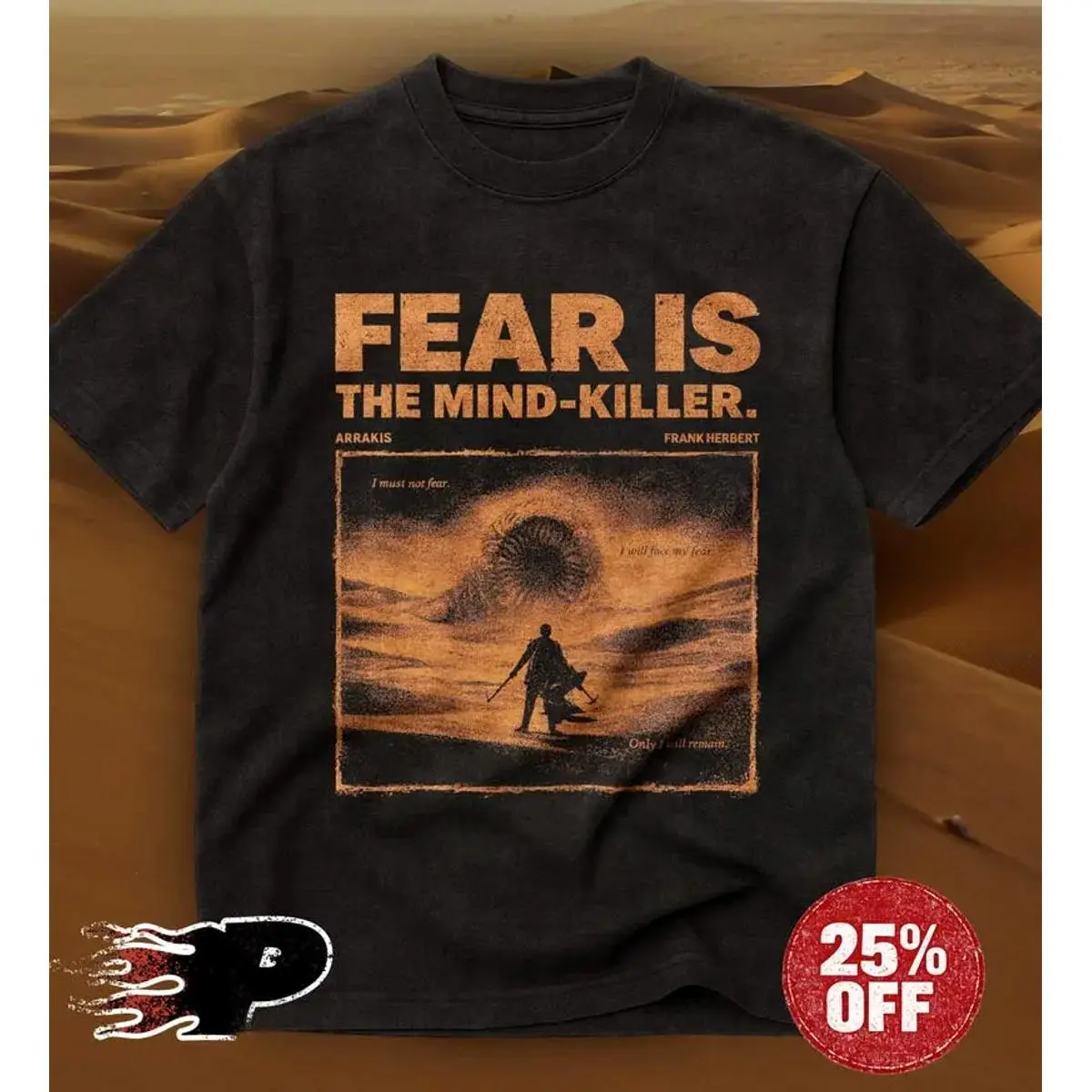 Dune Fear Is Mind- Vintage Graphic Tee Heavyweight Shirt Trendy Cotton Tee for Men & Women