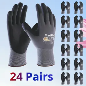 24 Pairs MaxiFlex Heavy Duty Maxiflex Gloves 24 Pairs MaxiFlex Guantes de Construction Breathable Seamless Nylon Nitrile Grip Work Gloves for Men Enhanced Pip