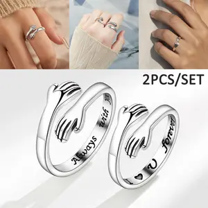 2Pcs Always with You & I  U forever Hug Ring for Men Women Teen Girls, Adjustable Ring Jewelry Promise Couple Ring, Best Birthday Gift Christmas Gift