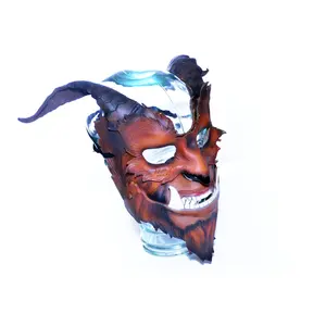 The Beast - Handmade Genuine Leather Mask with Horns in Natural Color