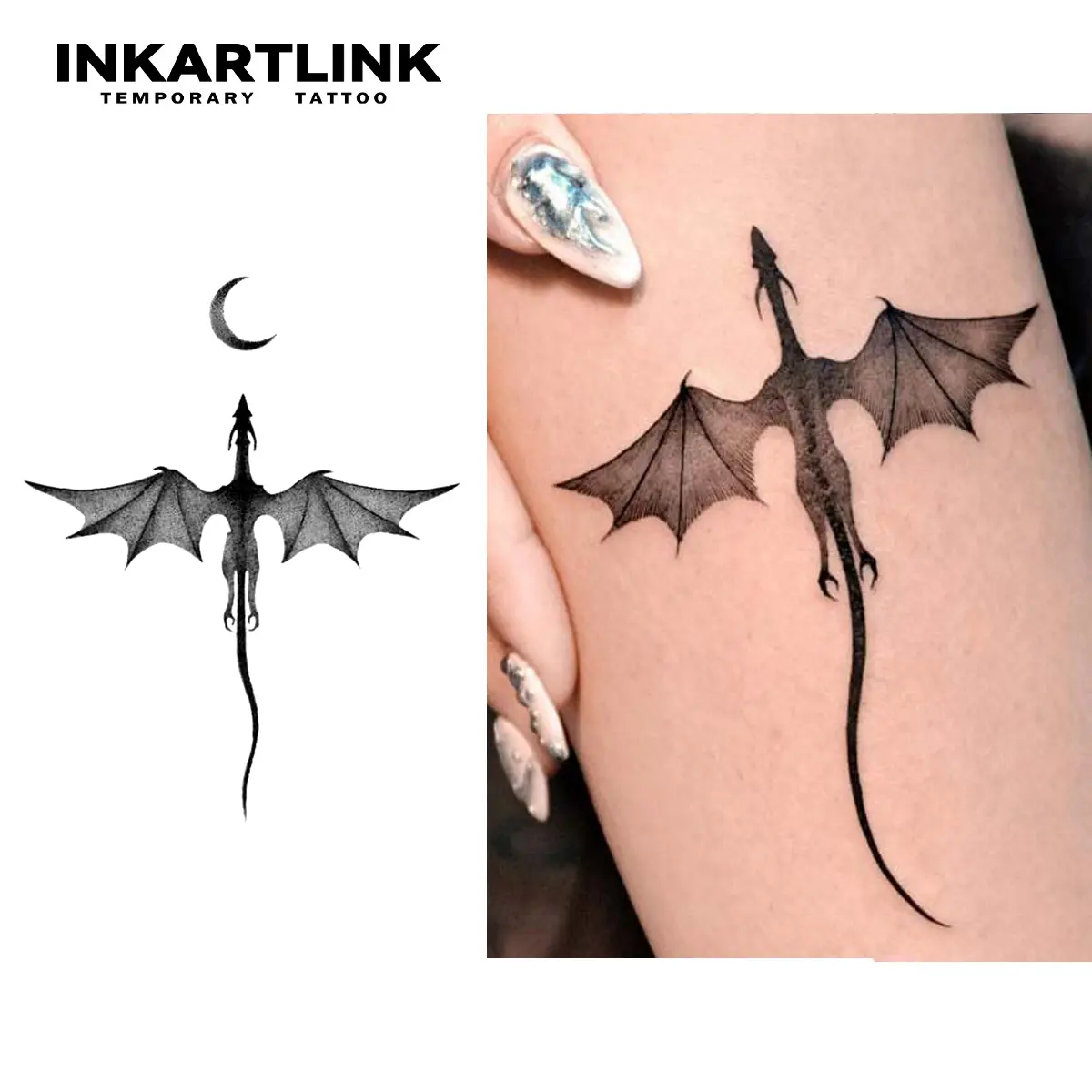 INKARTLINK Dragon Fake Tattoos, 2-Piece Semi-Permanent & Waterproof Body Art Stickers for All Skin Types