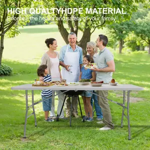 6FT Plastic Folding Table, Portable Fold-in-Half Rectangular Dinner Table with Handles, Indoor and Outdoor Picnic Table for Party, Camping, Evening Party, Wedding