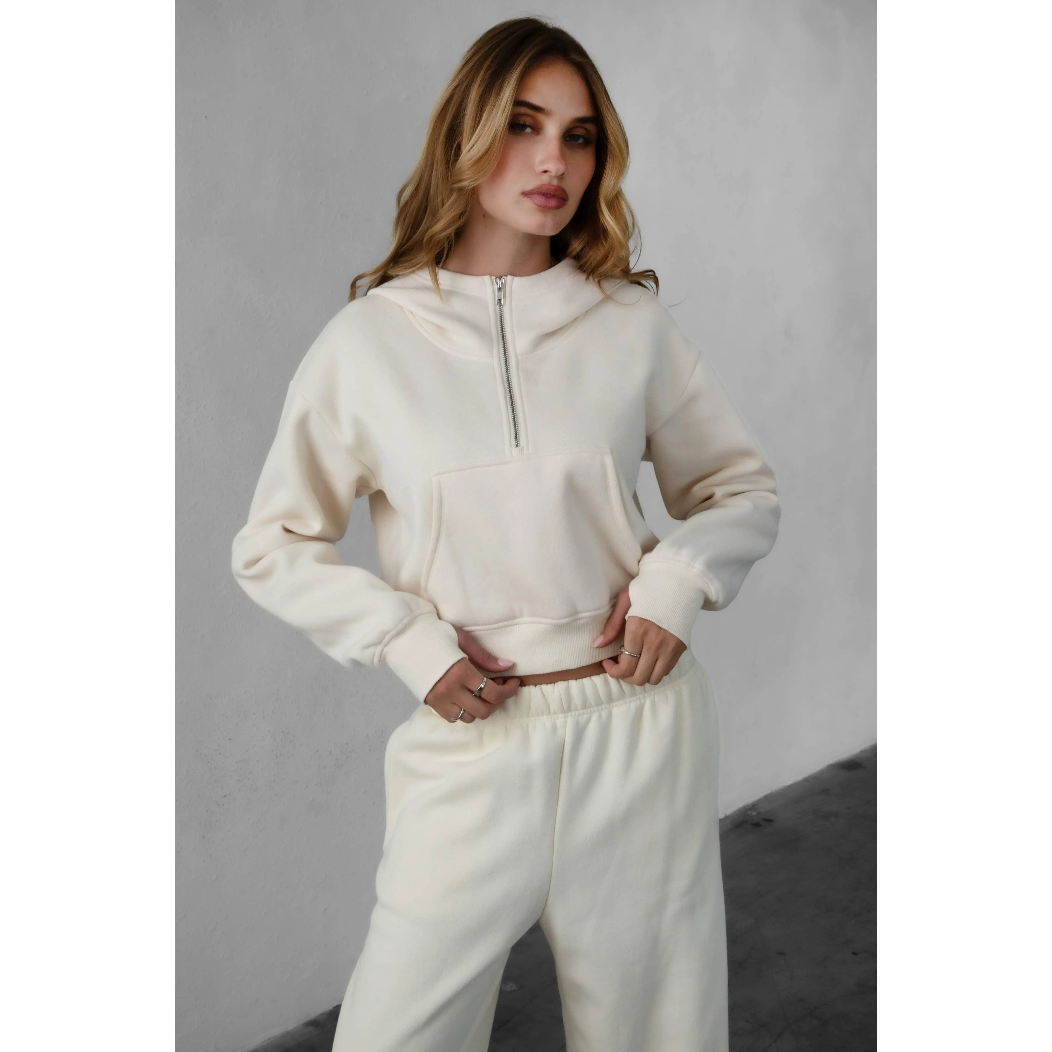 Ivory Scuba Half Zip Hoodie